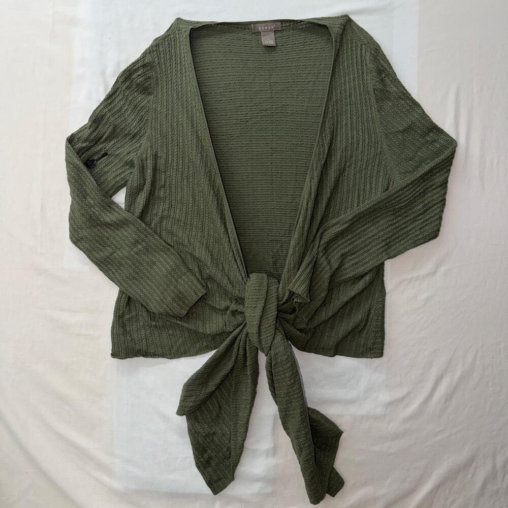 Kenar Olive Green Tie-Front Knit Cardigan